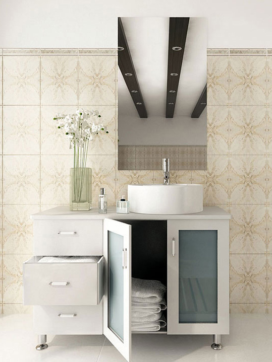 39 inch Vessel Sink Bathroom Vanity Solid Wood Top White Finish