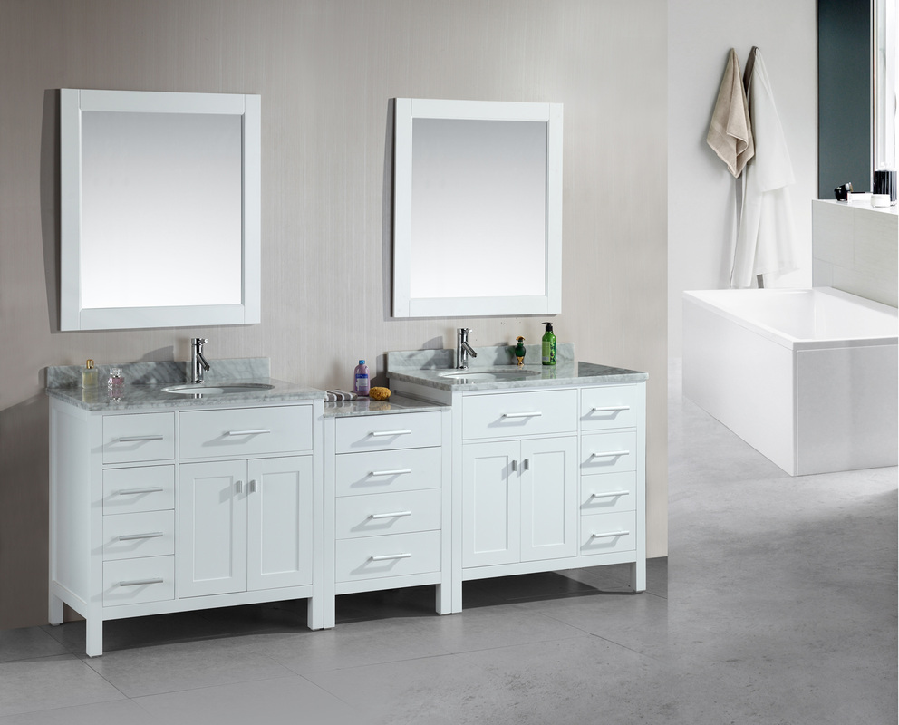 92 inch Transitional Double Sink Bathroom Vanity White Finish