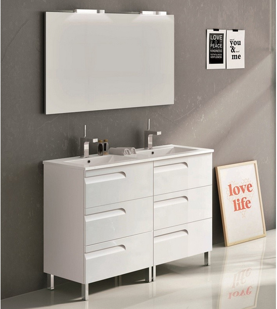 48 inch Modern White Double Bathroom Vanity Integrated Porcelain Sink