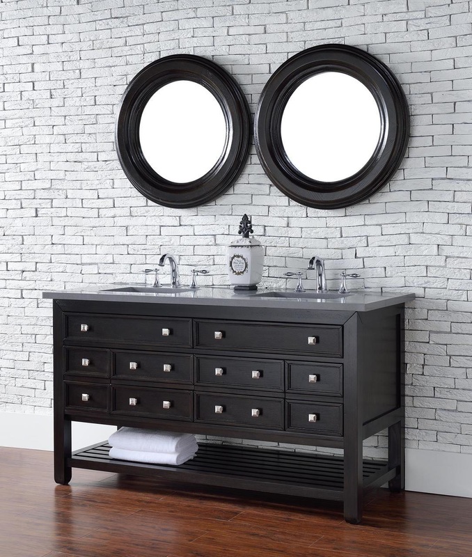 60 inch Espresso Double Sink Transitional Bathroom Vanity Stone Countertop