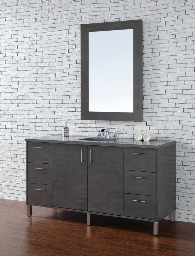 60 inch Silver Oak Finish Single Sink Modern Bathroom Vanity Optional Countertop