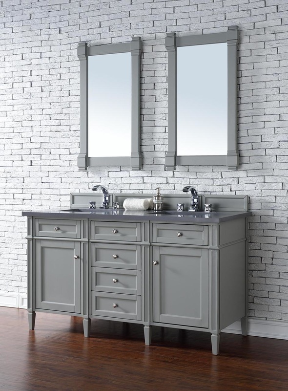 Contemporary 60 inch Double Sink Bathroom Vanity Gray Finish No Top